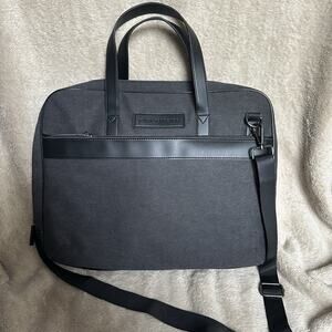 John Varvatos Weekender Laptop Messenger Bag Carryon Vinyl Travel Black Gray